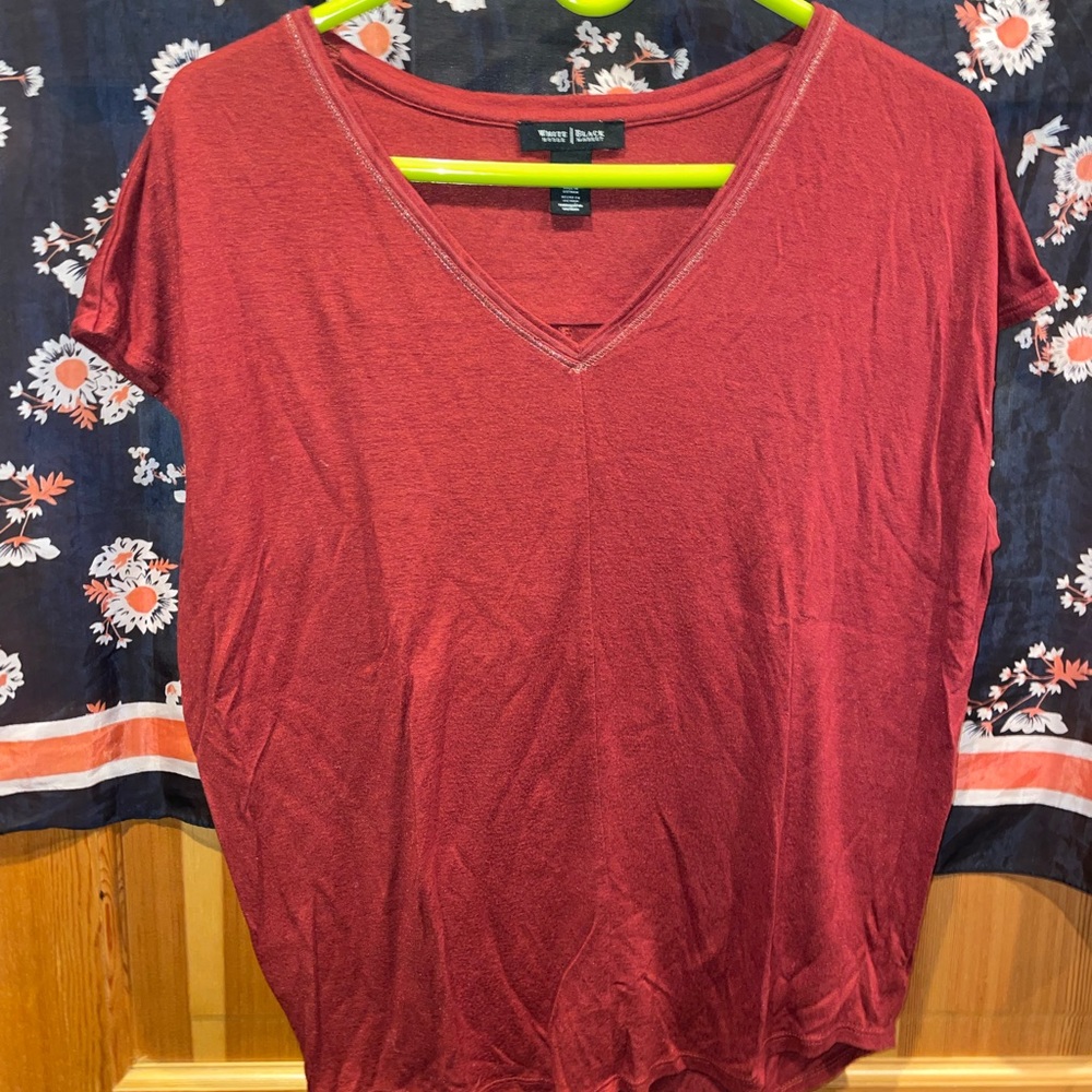 White House Black Market Burgundy V-Neck Tee